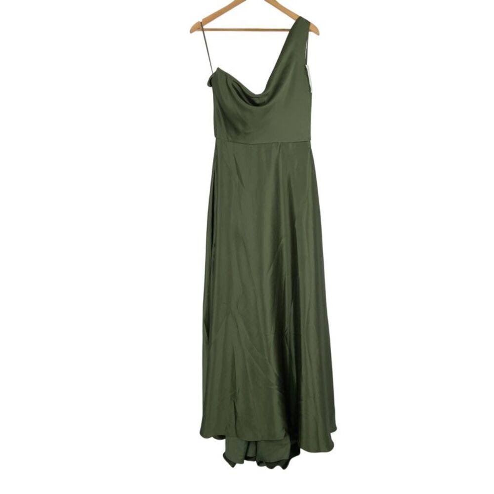 Amsale One Shoulder Drape Front Gown Green M